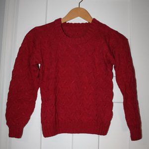 Hand knit red wool sweater